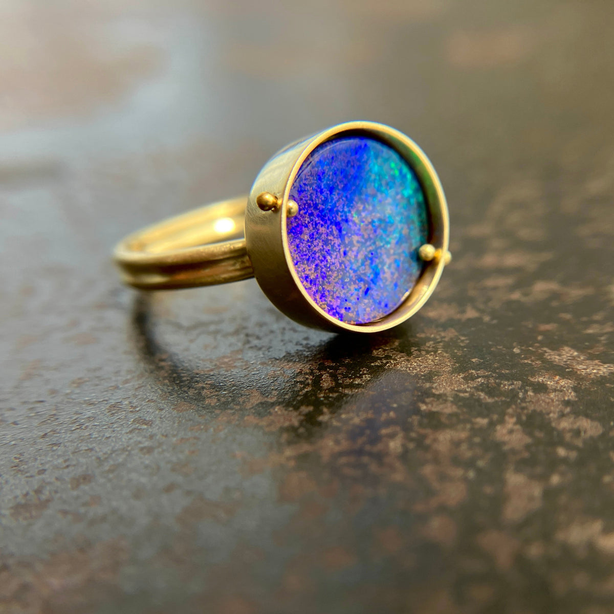 boulder opal, spin ring, 18k gold, opal ring, gold ring