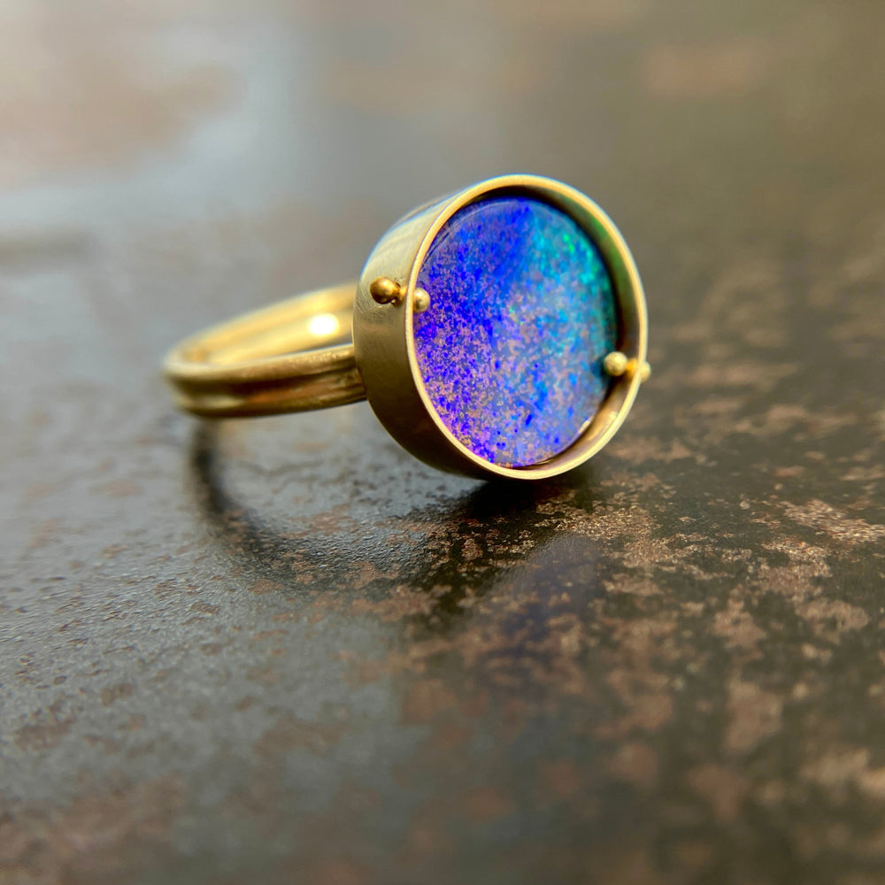 boulder opal, spin ring, 18k gold, opal ring, gold ring