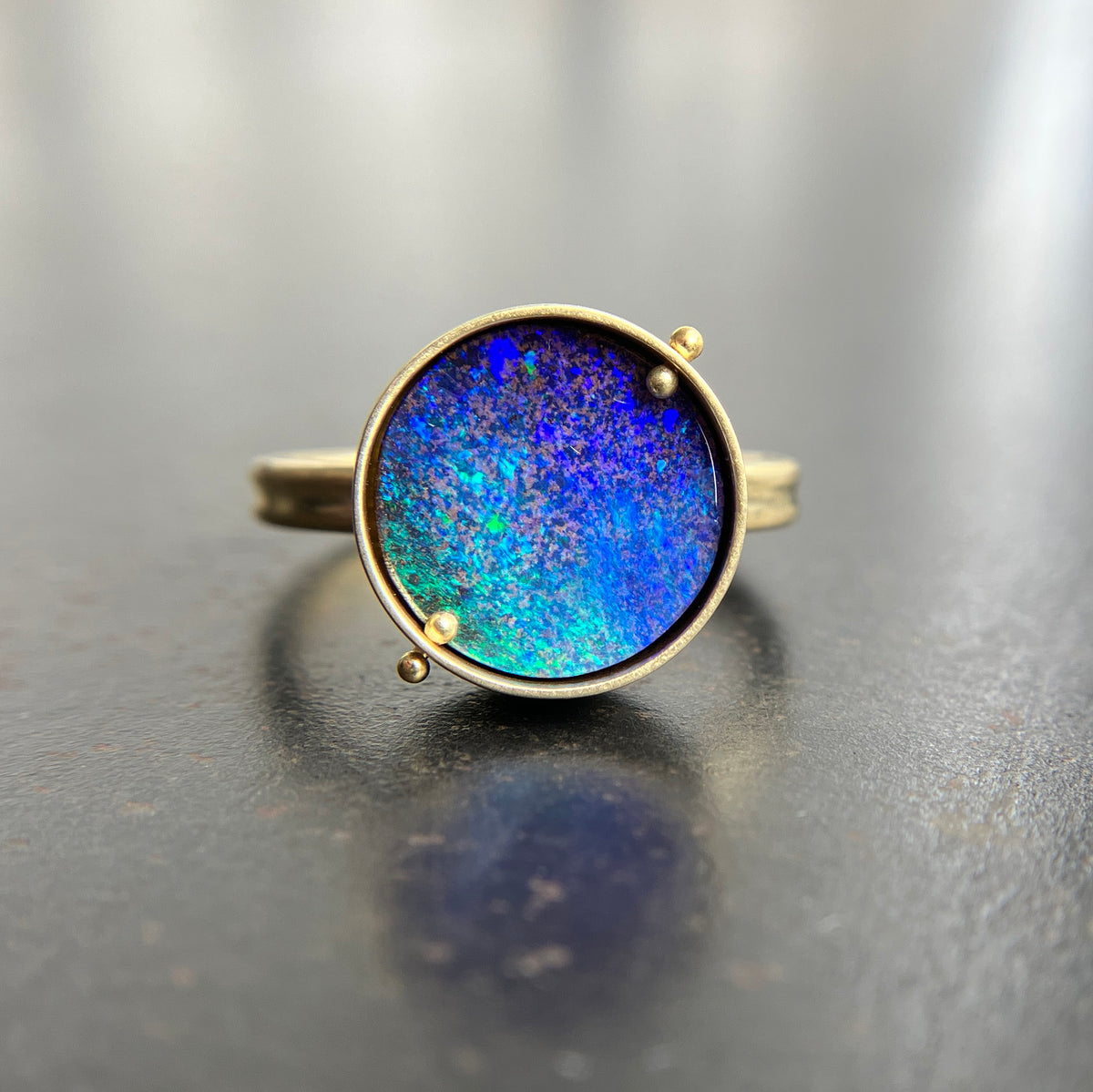 boulder opal, spin ring, 18k gold, opal ring, gold ring