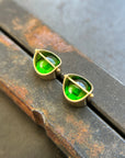 chrome diopside green gemstone and 18k gold stud earrings