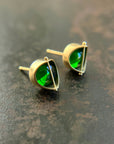 chrome diopside green gemstone and 18k gold stud earrings