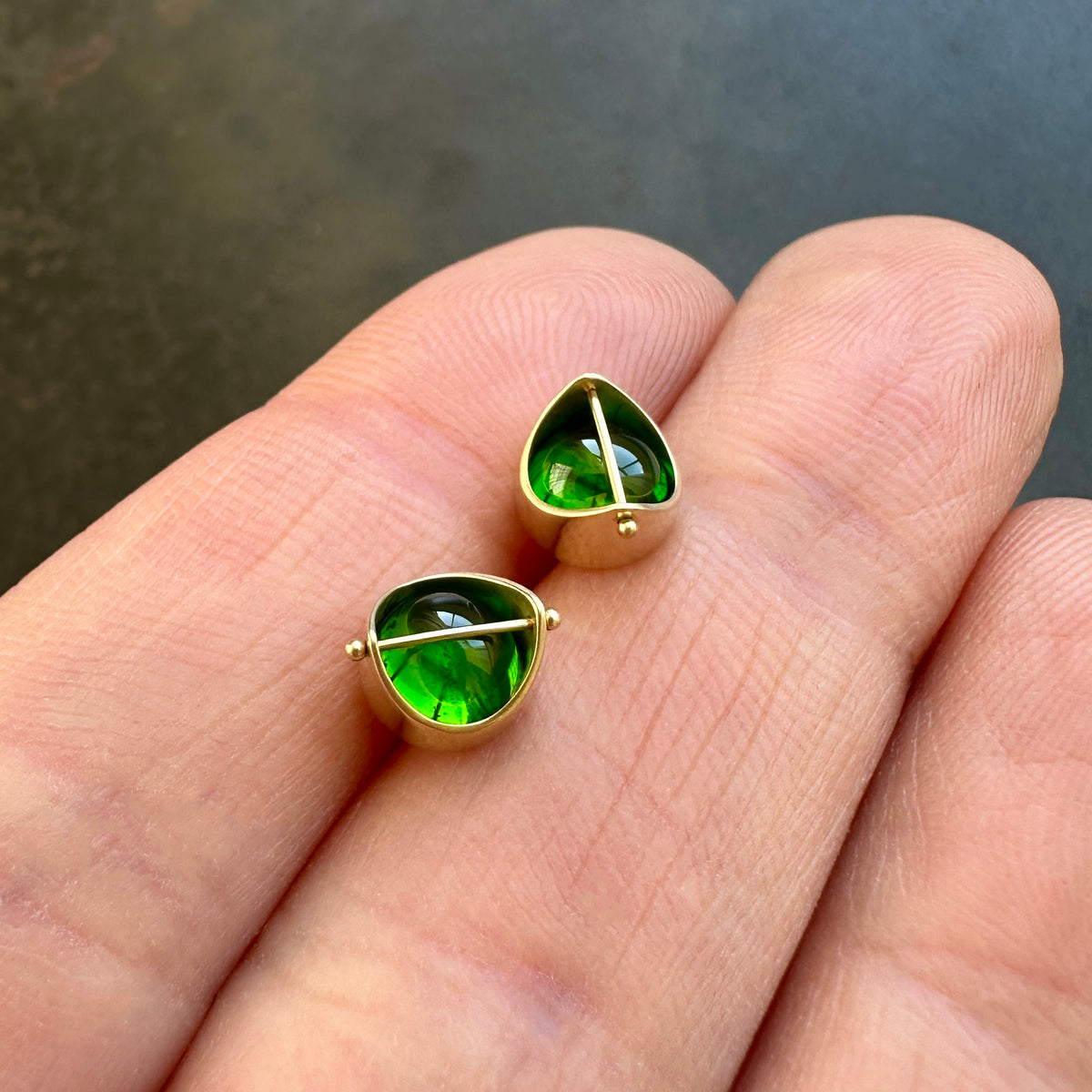 chrome diopside green gemstone and 18k gold stud earrings