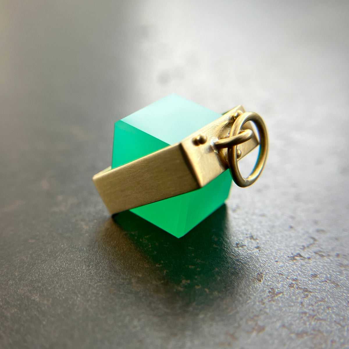 green chrysoprase cube pendant in 18k gold