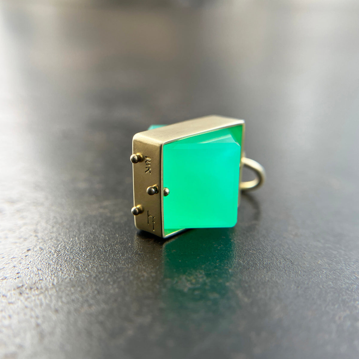 green chrysoprase cube pendant in 18k gold
