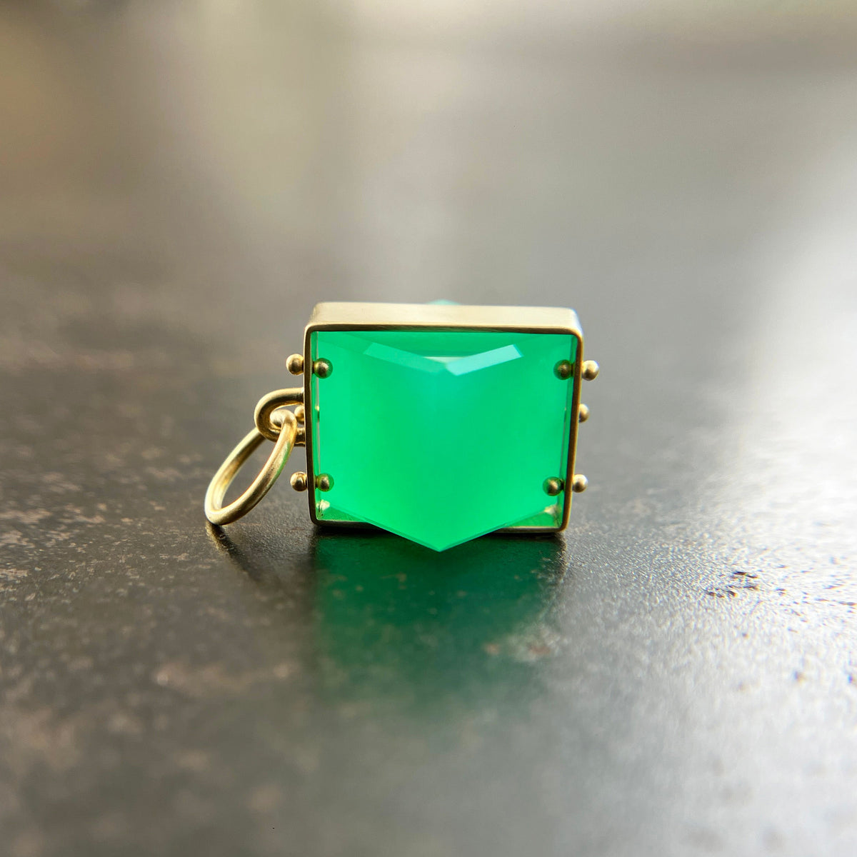 green chrysoprase cube pendant in 18k gold