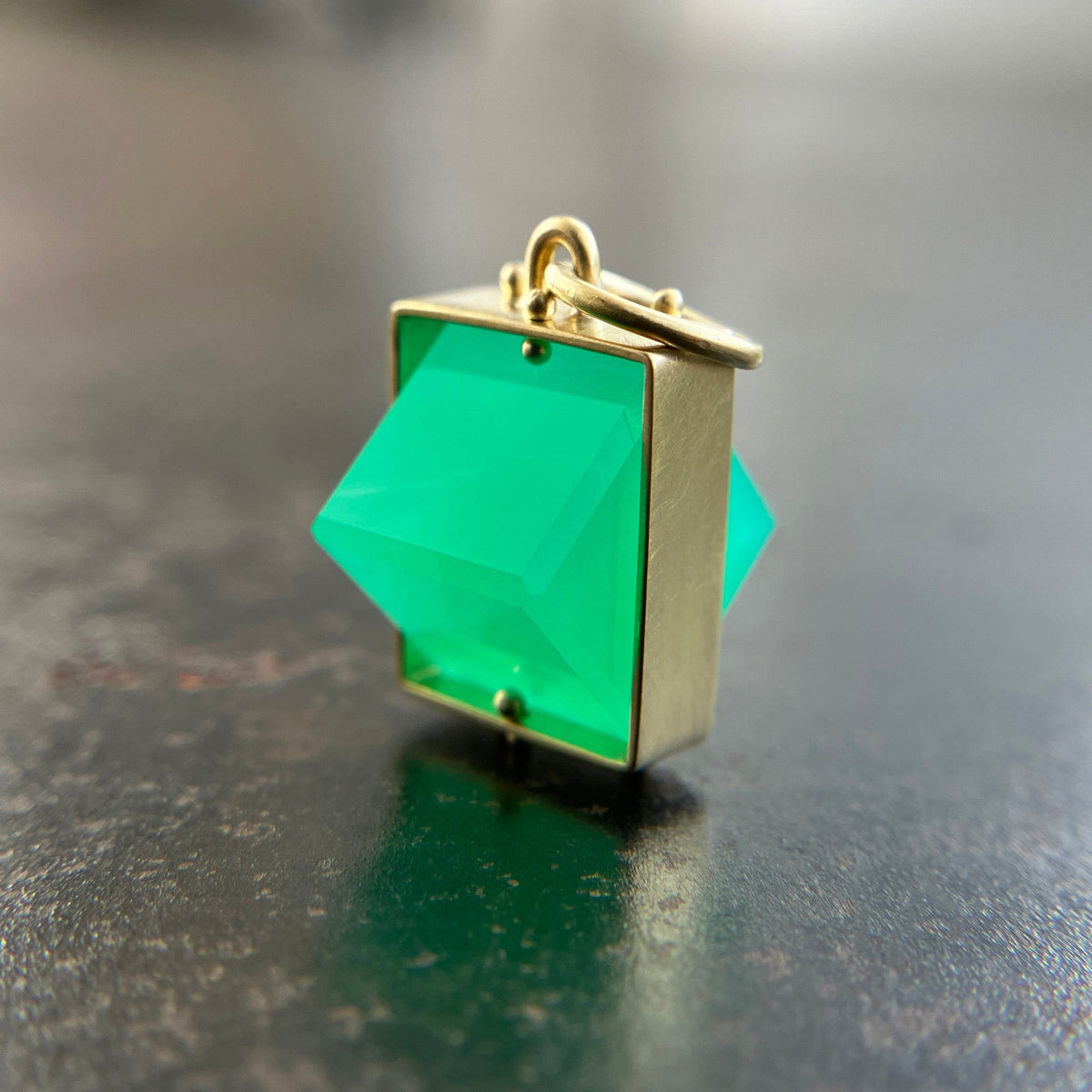 green chrysoprase cube pendant in 18k gold