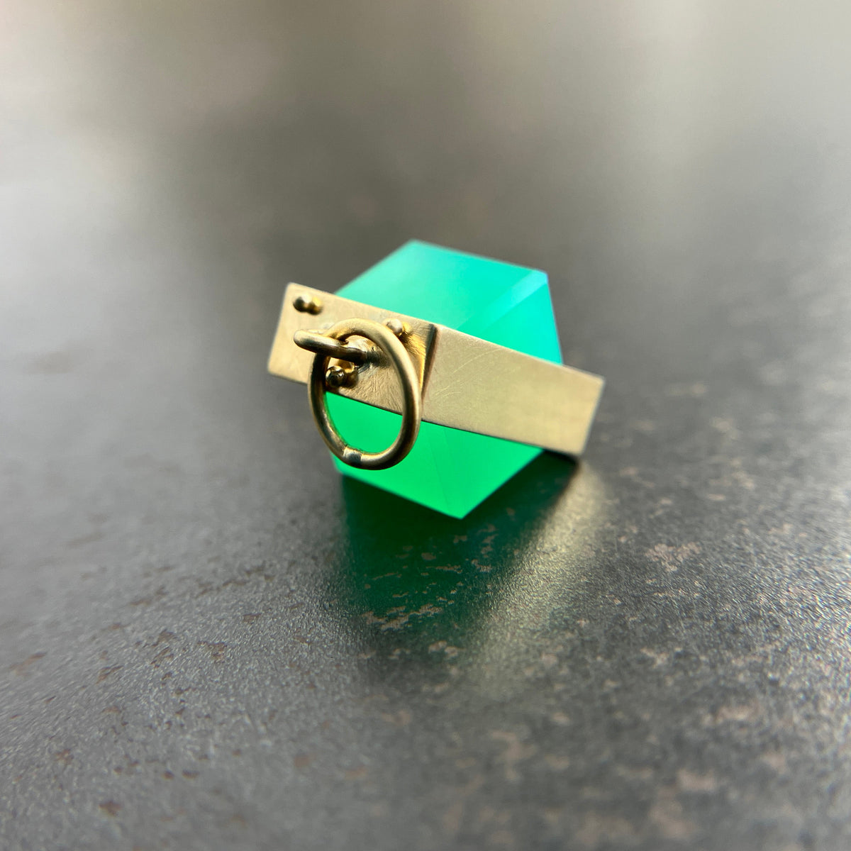 green chrysoprase cube pendant in 18k gold