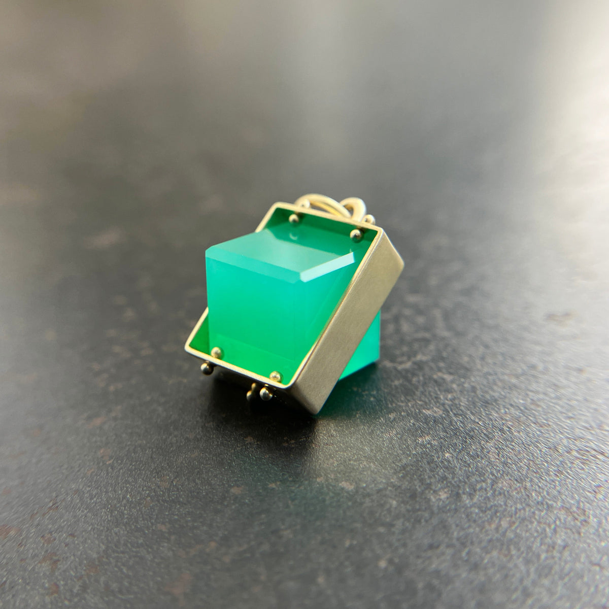 green chrysoprase cube pendant in 18k gold