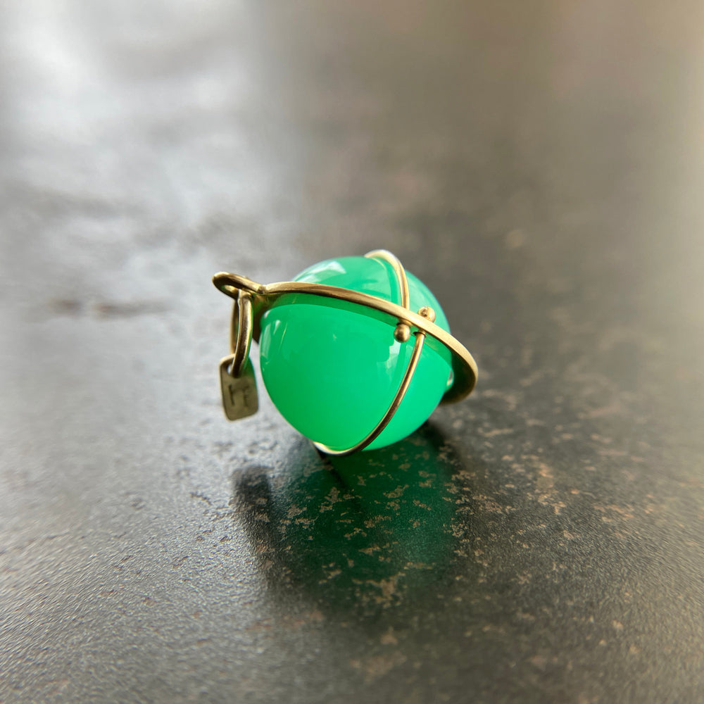 chrysoprase, green necklace, fine jewelry, orb, chrysoprase necklace, chrysoprase charm, 18k gold