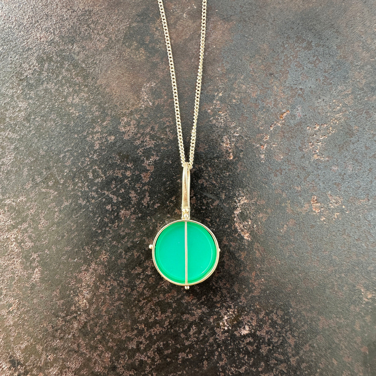 Captured Chrysoprase Circle Pendant