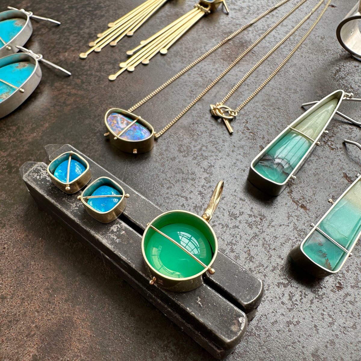 Captured Chrysoprase Circle Pendant