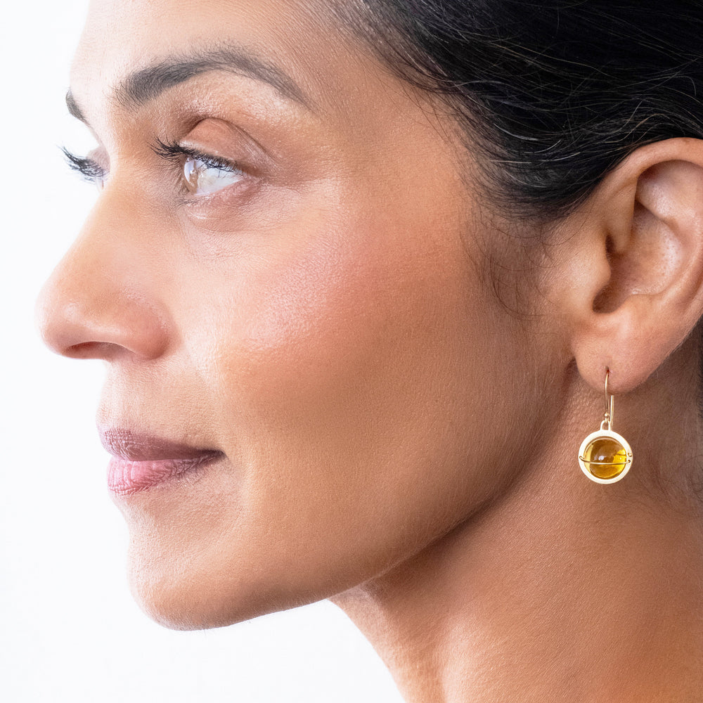 citrine, orb earrings, yellow, golden earrings, 18k gold, drop earrings, orb