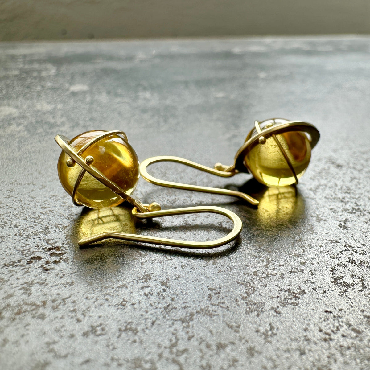 citrine, orb earrings, yellow, golden earrings, 18k gold, drop earrings, orb