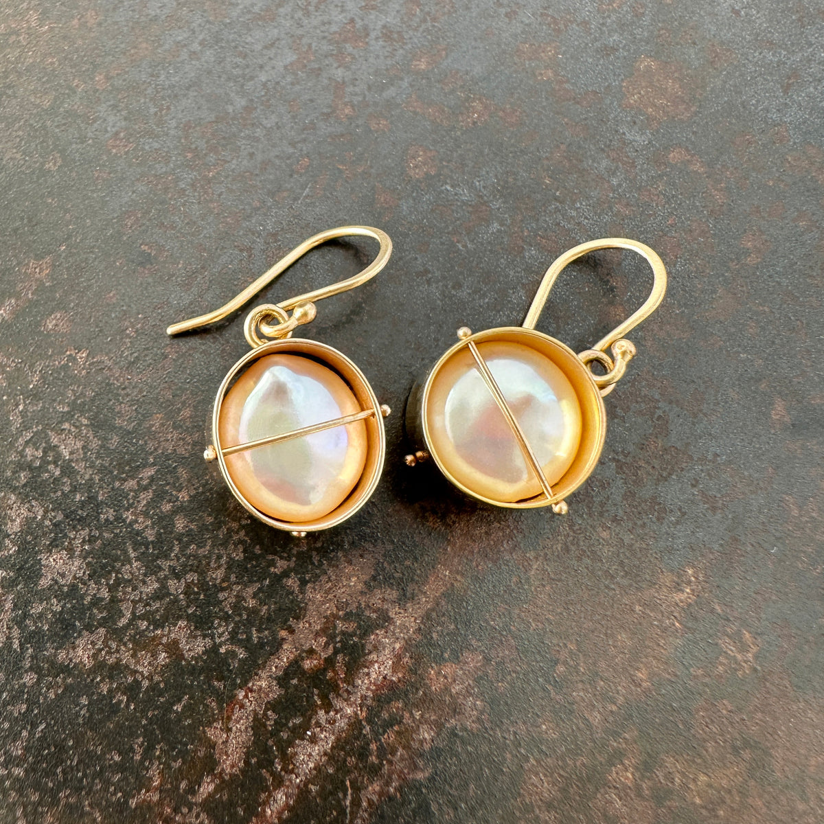 pearl earrings, pearl jewelry, gold earrings, gold jewelry, fine jewelry, hilary finck jewelry, captured collection, unique jewelry.