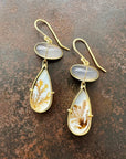 dendritic agate, chalcedony, earrings, drop earrings, 18k gold earrings, one of a kind, fine jewelry