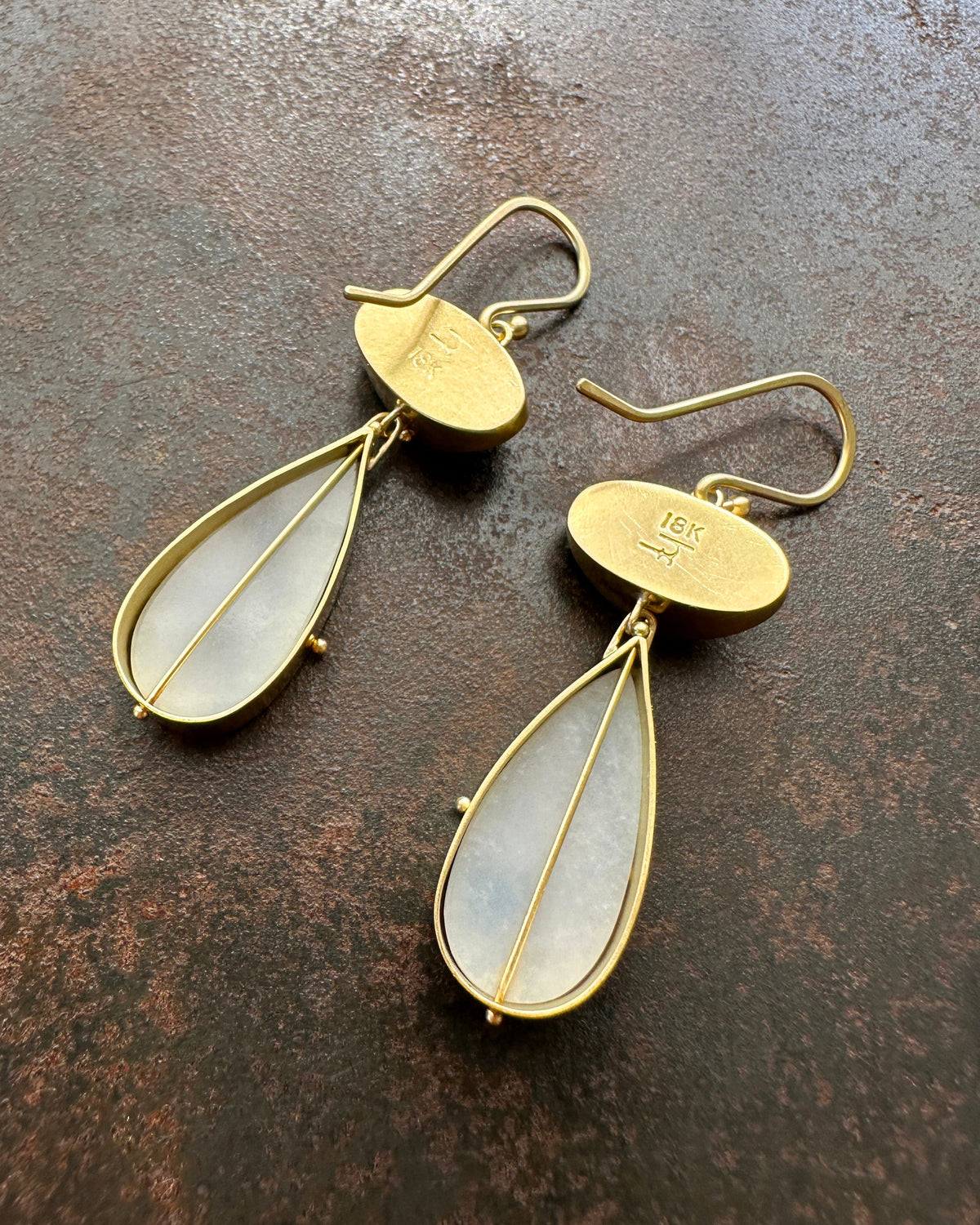 dendritic agate, chalcedony, earrings, drop earrings, 18k gold earrings, one of a kind, fine jewelry