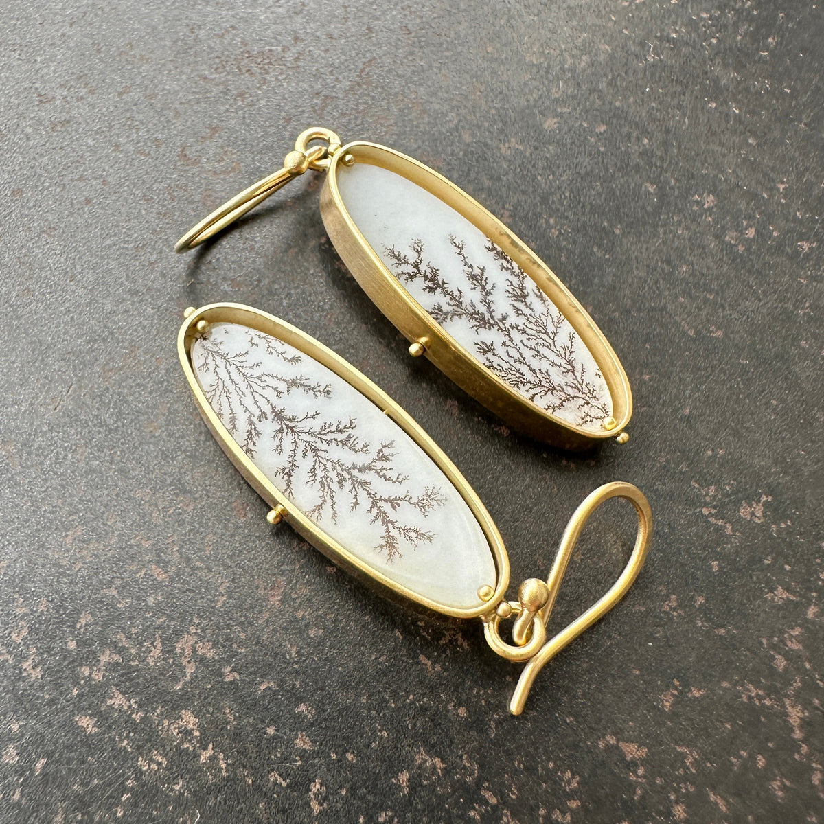 One of a Kind Dendritic Agate Captured® Earrings in 18k Gold