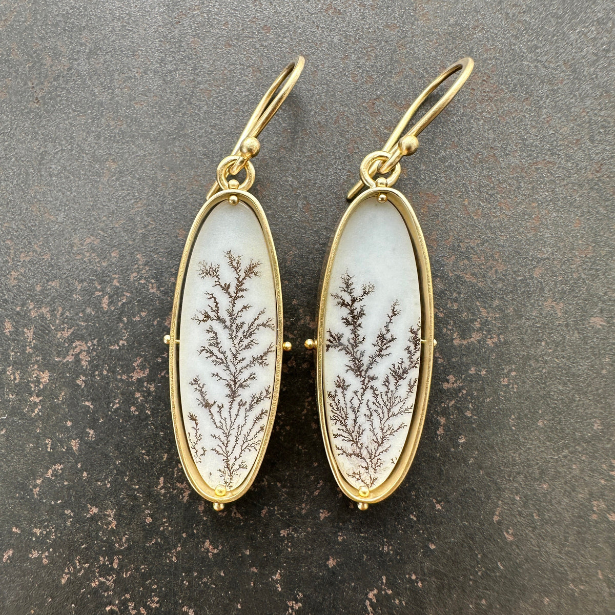 One of a Kind Dendritic Agate Captured® Earrings in 18k Gold