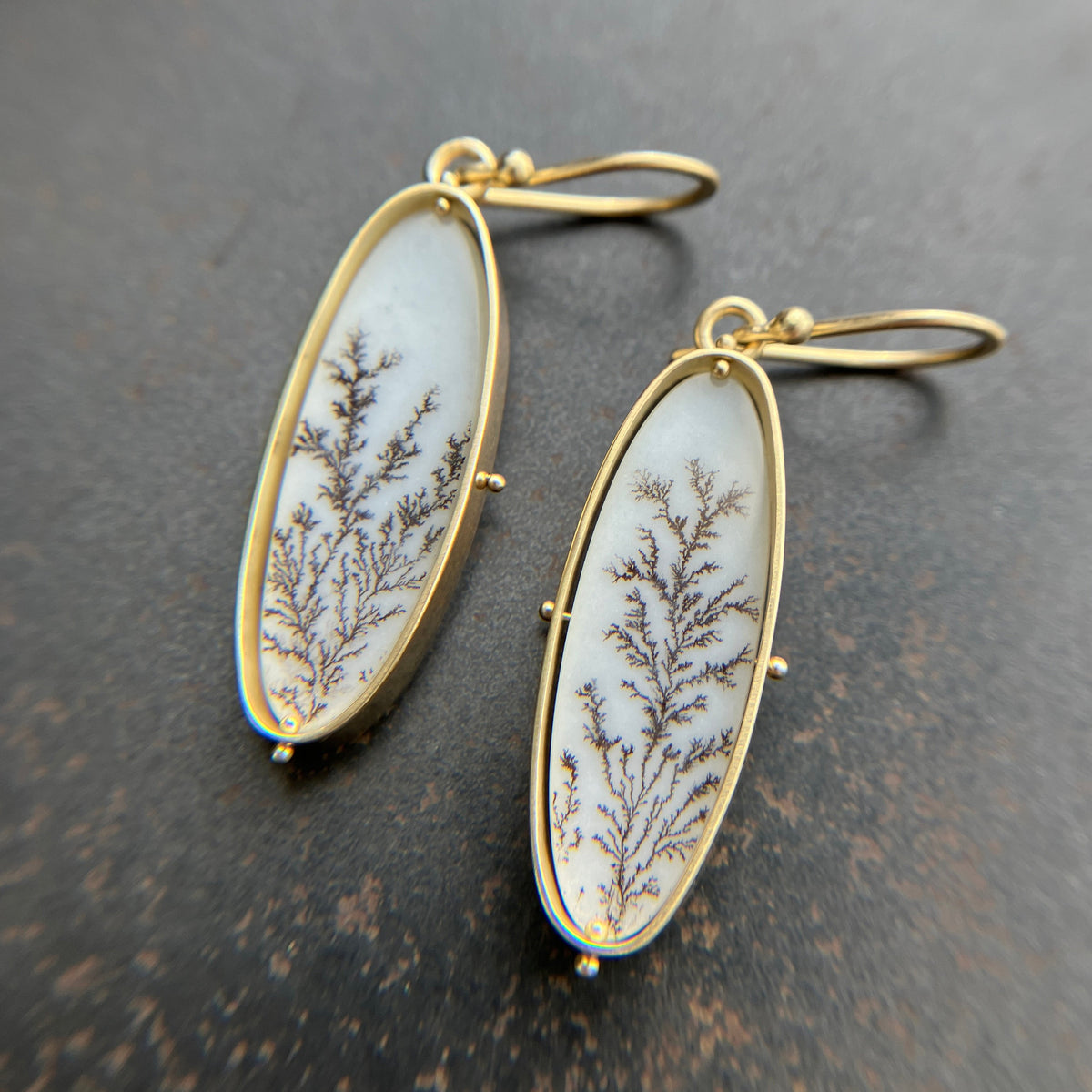 One of a Kind Dendritic Agate Captured® Earrings in 18k Gold