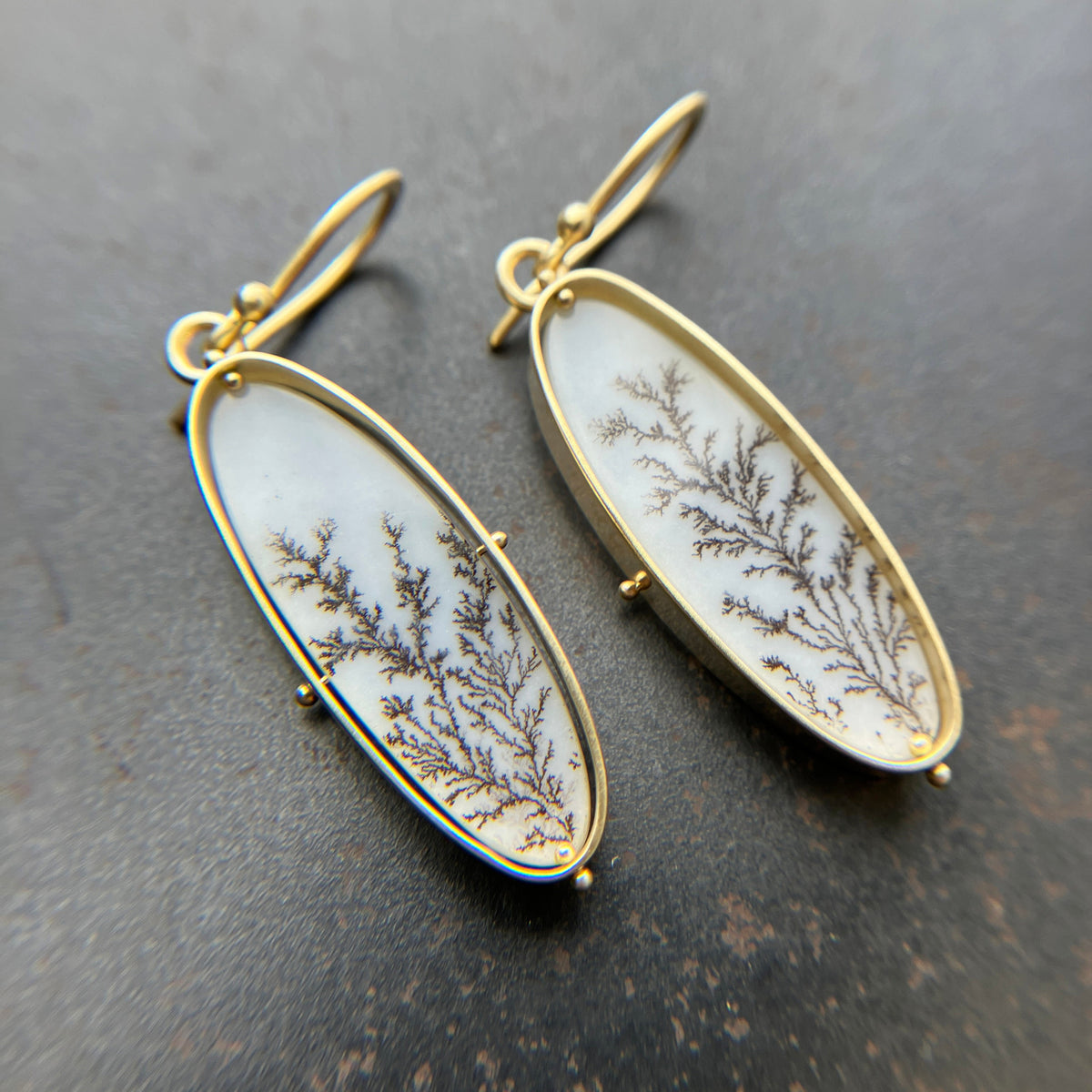 One of a Kind Dendritic Agate Captured® Earrings in 18k Gold