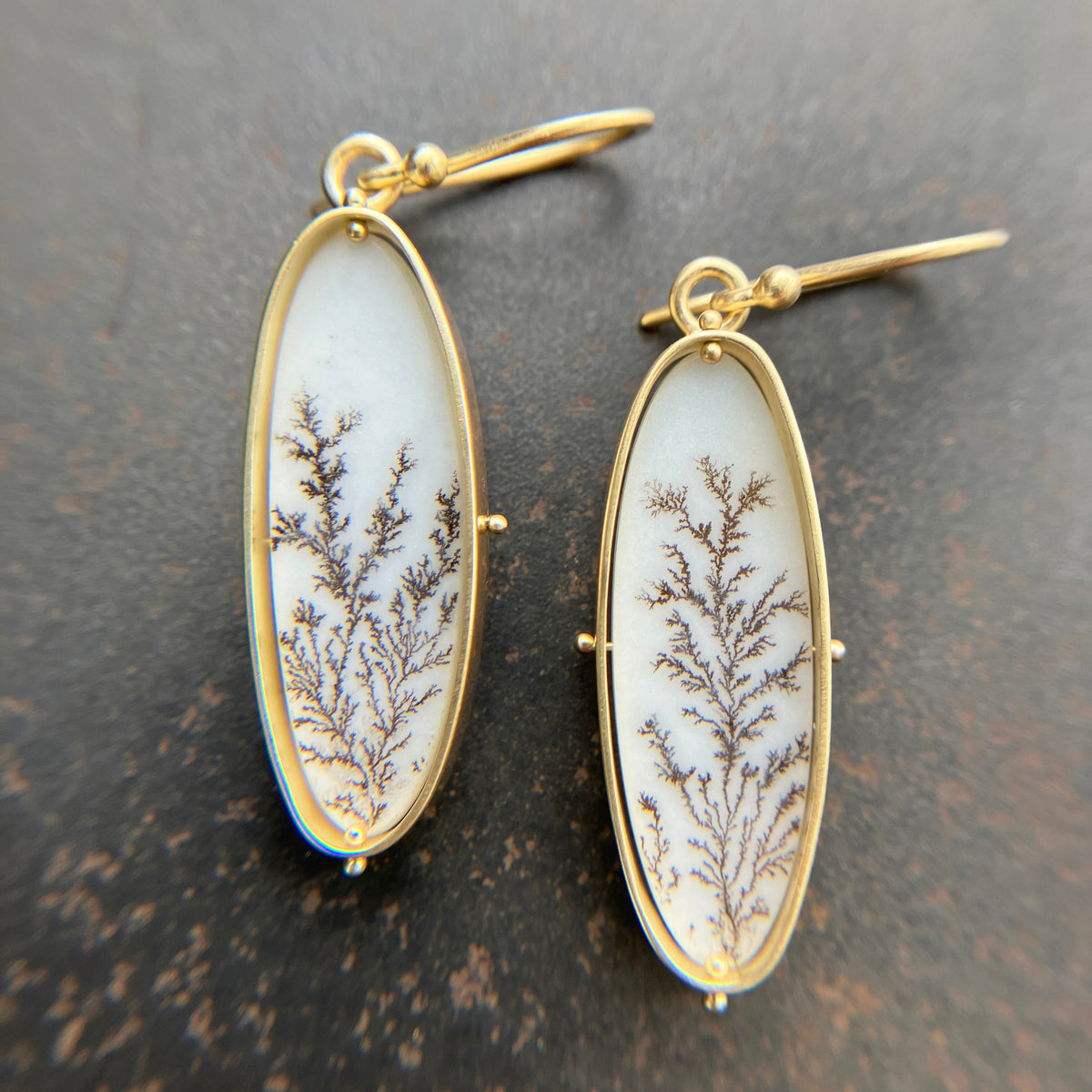 One of a Kind Dendritic Agate Captured® Earrings in 18k Gold