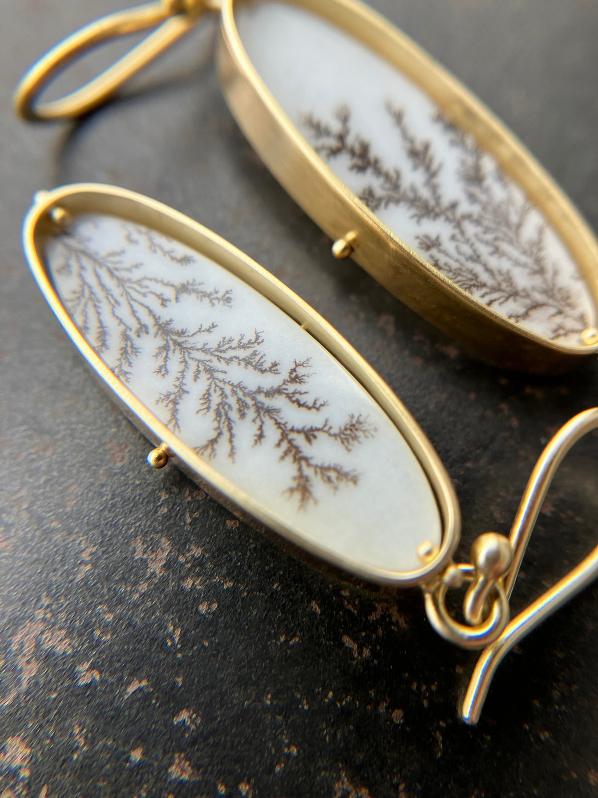One of a Kind Dendritic Agate Captured® Earrings in 18k Gold