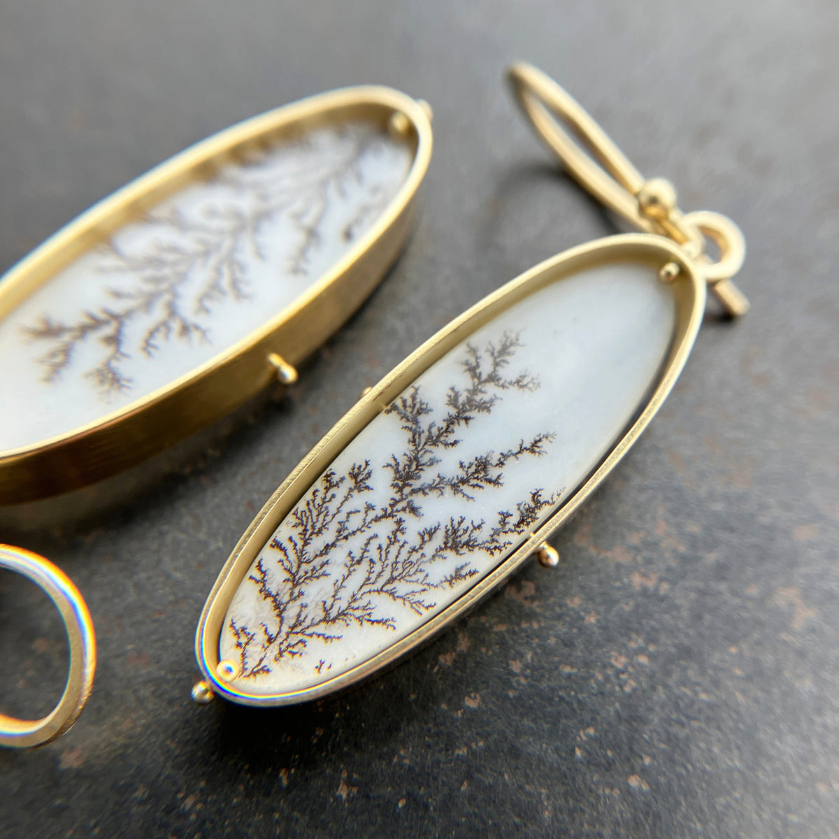 One of a Kind Dendritic Agate Captured® Earrings in 18k Gold
