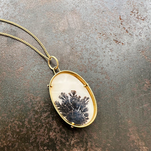 dendritic agate necklace, gold necklace, gold jewelry, one of a kind jewelry, hilary finck jewelry, fine jewelry, unique jewelry, handmade jewelry.