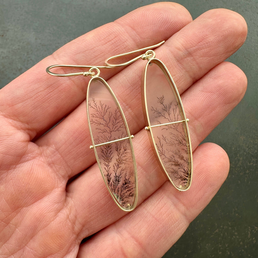 dendritic agate, 14k gold, earrings, oval, agate earrings, one of a kind earrings, gold earrings, dendritic agate earrings