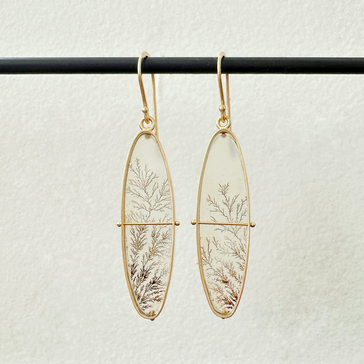 dendritic agate, 14k gold, earrings, oval, agate earrings, one of a kind earrings, gold earrings, dendritic agate earrings