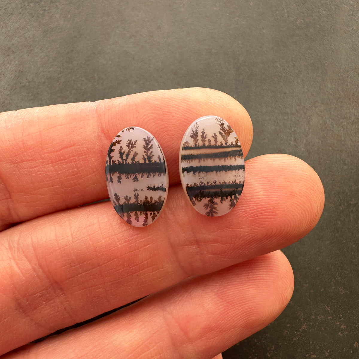 Dendritic Agate Striped Oval Pair