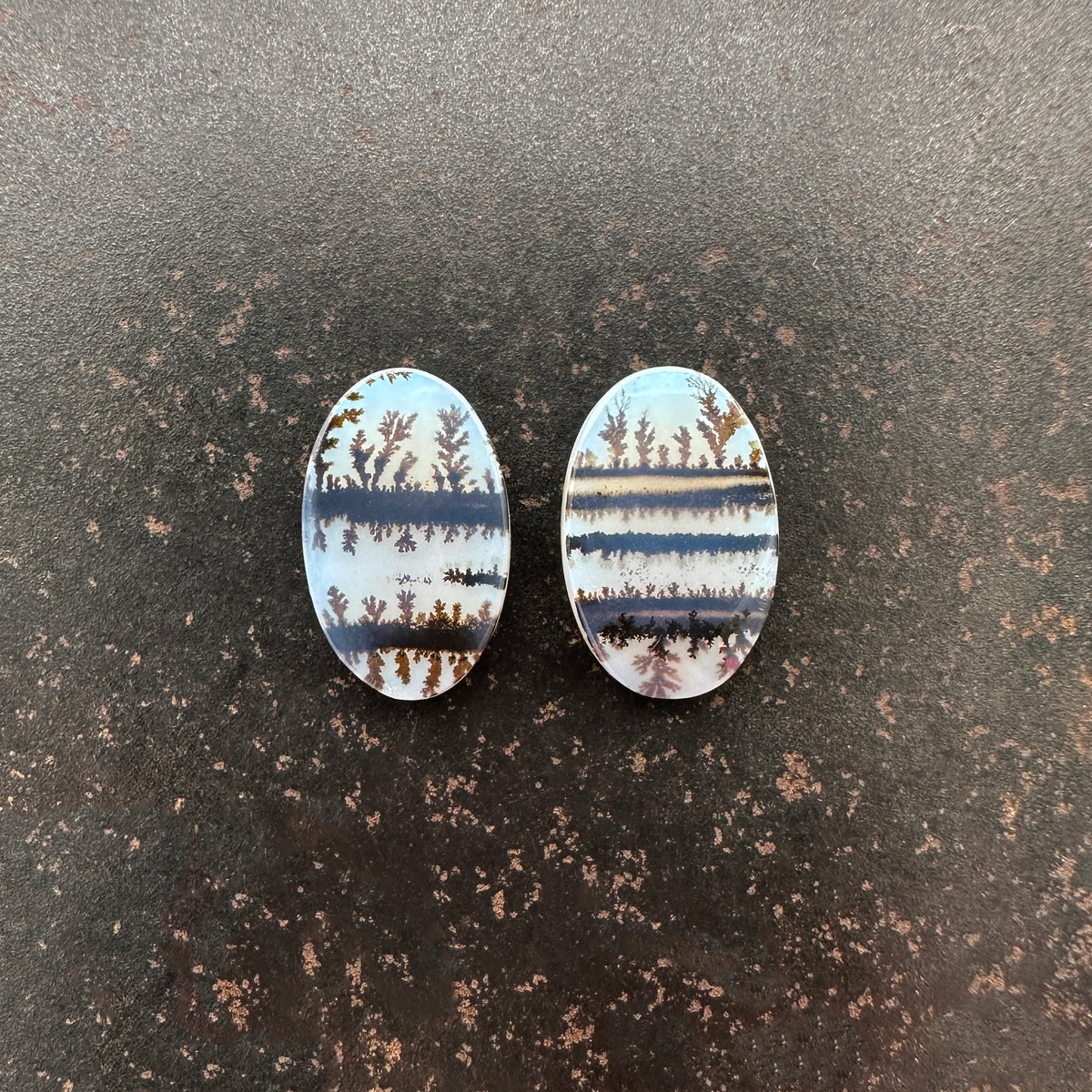 Dendritic Agate Striped Oval Pair