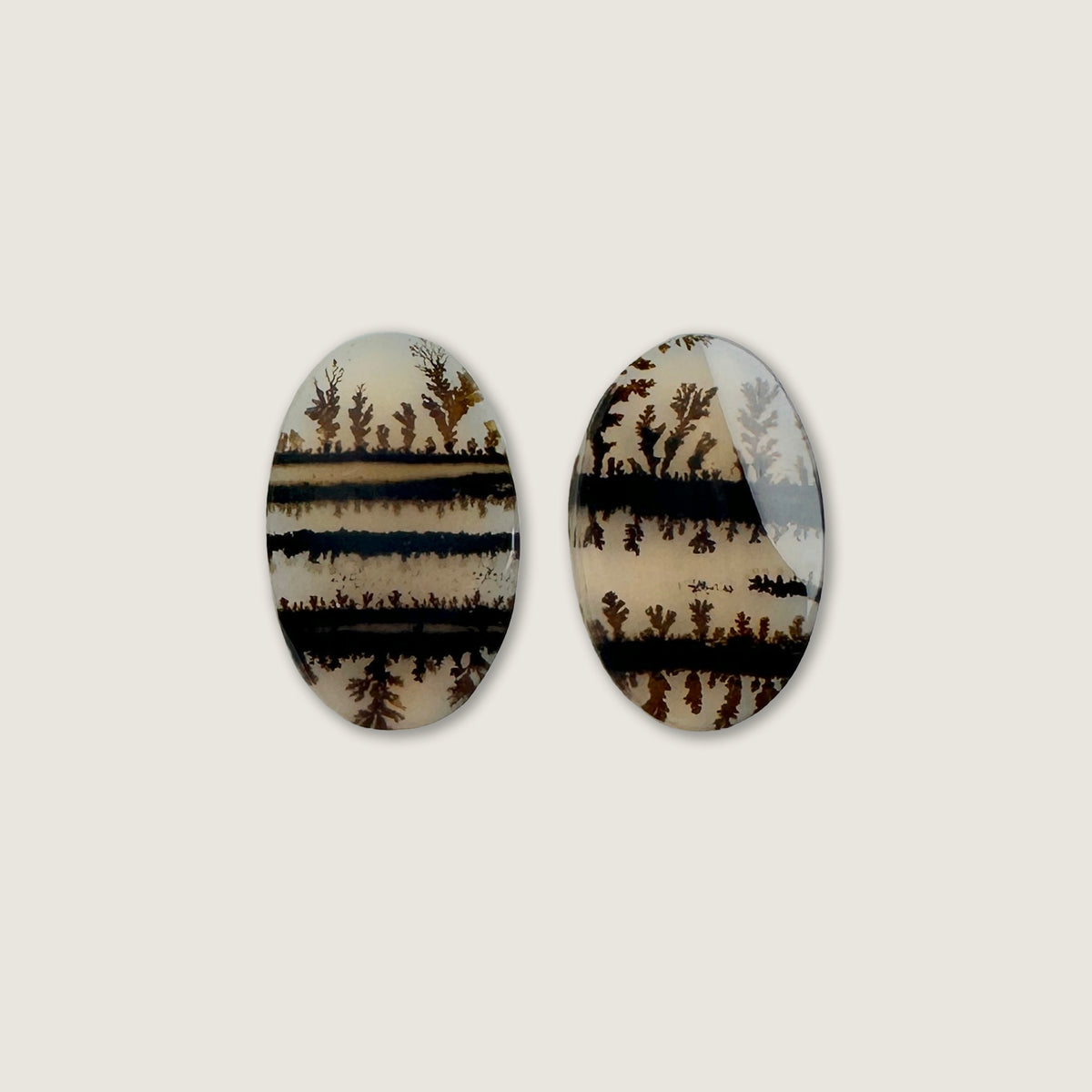 Dendritic Agate Striped Oval Pair
