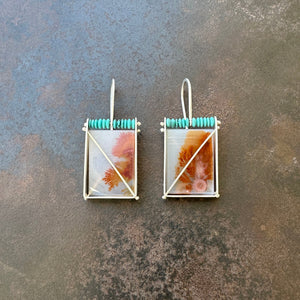 Captured Dendritic Agate and Turquoise Bead Earrings