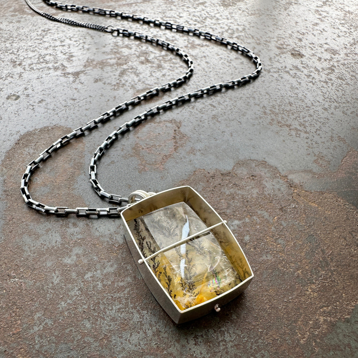 dendritic quartz, one of a kind jewelry, necklace, sterling silver necklace, silver necklace, long chain, women's jewelry