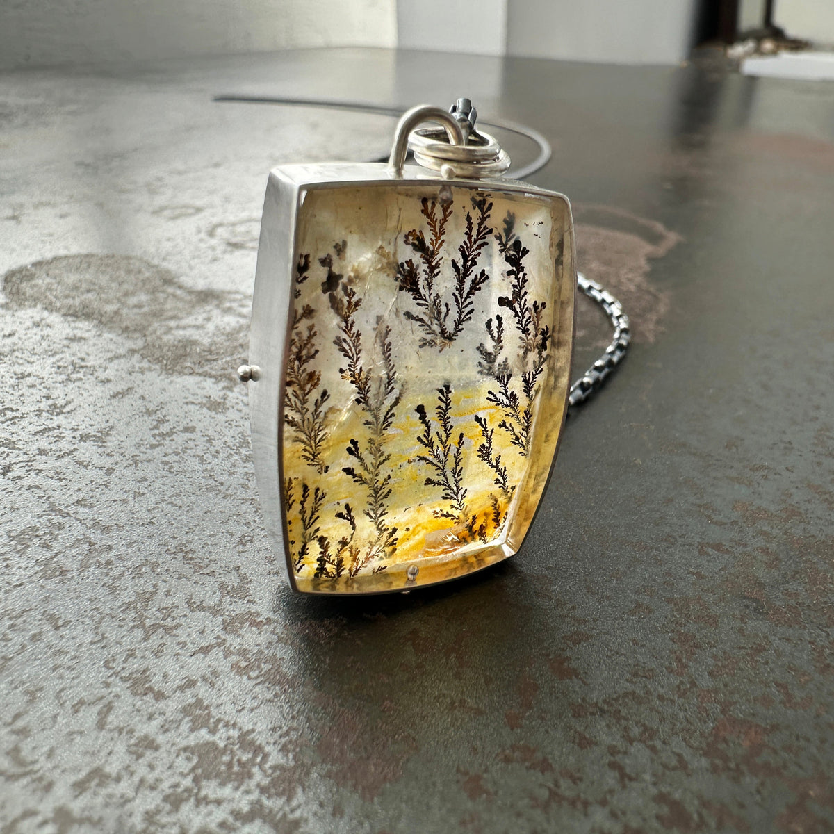 dendritic quartz, one of a kind jewelry, necklace, sterling silver necklace, silver necklace, long chain, women's jewelry