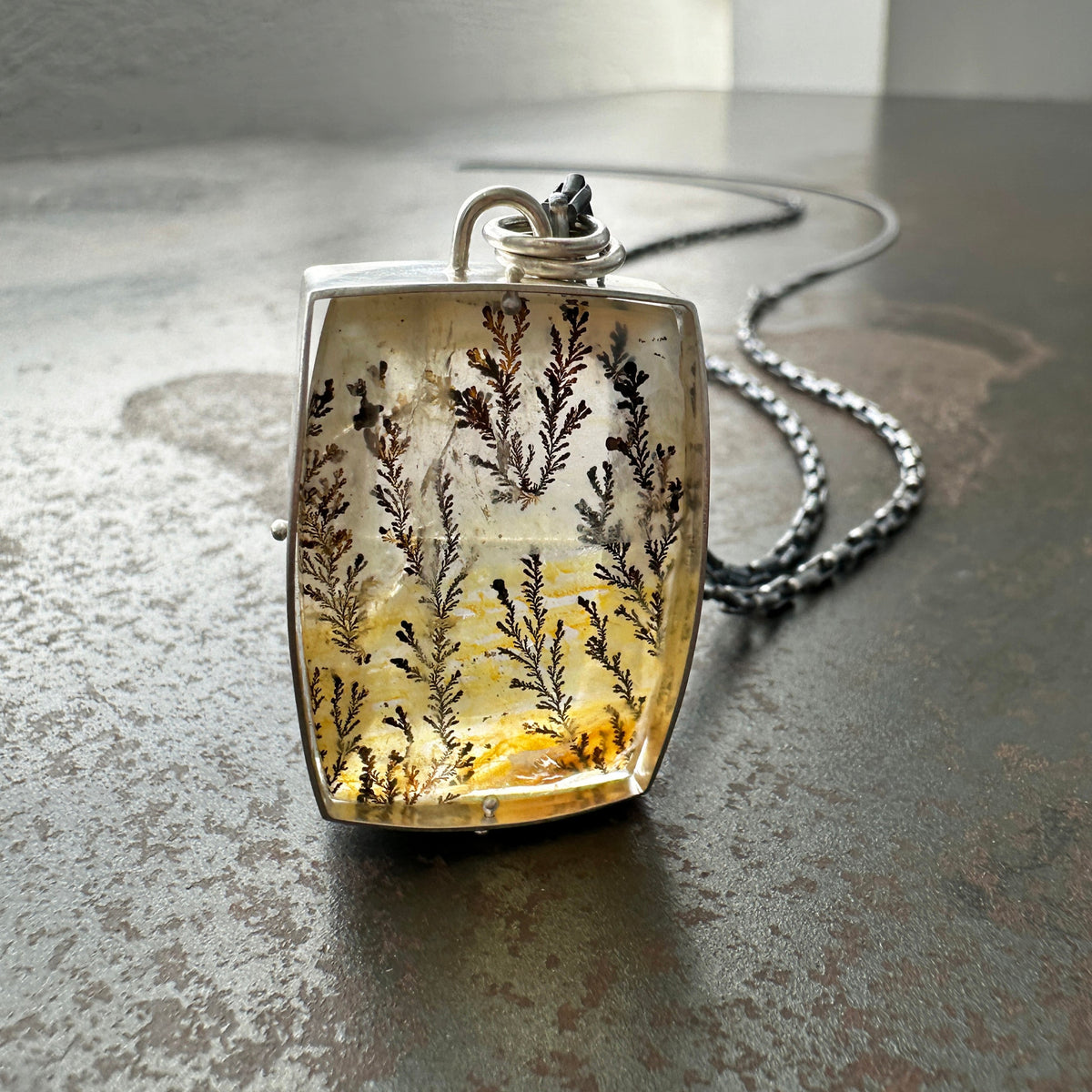 dendritic quartz, one of a kind jewelry, necklace, sterling silver necklace, silver necklace, long chain, women's jewelry