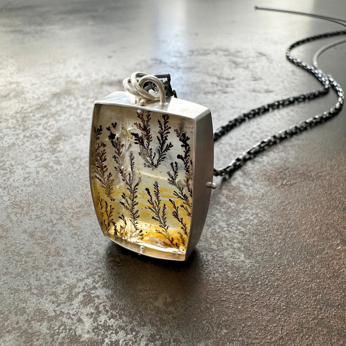 dendritic quartz, one of a kind jewelry, necklace, sterling silver necklace, silver necklace, long chain, women's jewelry