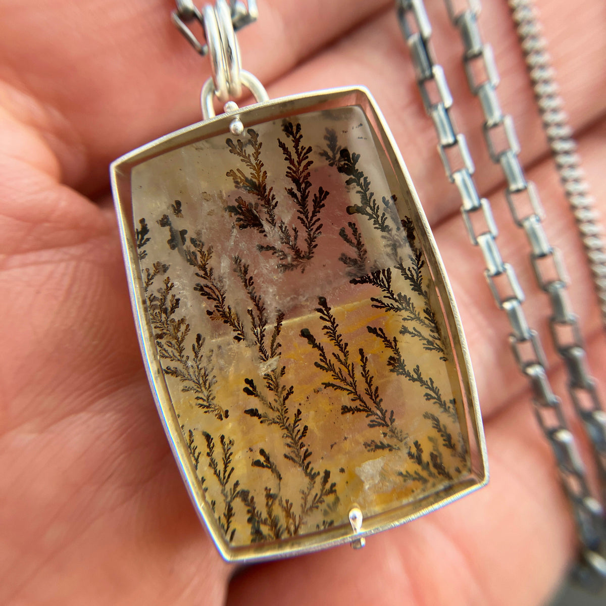 dendritic quartz, one of a kind jewelry, necklace, sterling silver necklace, silver necklace, long chain, women's jewelry