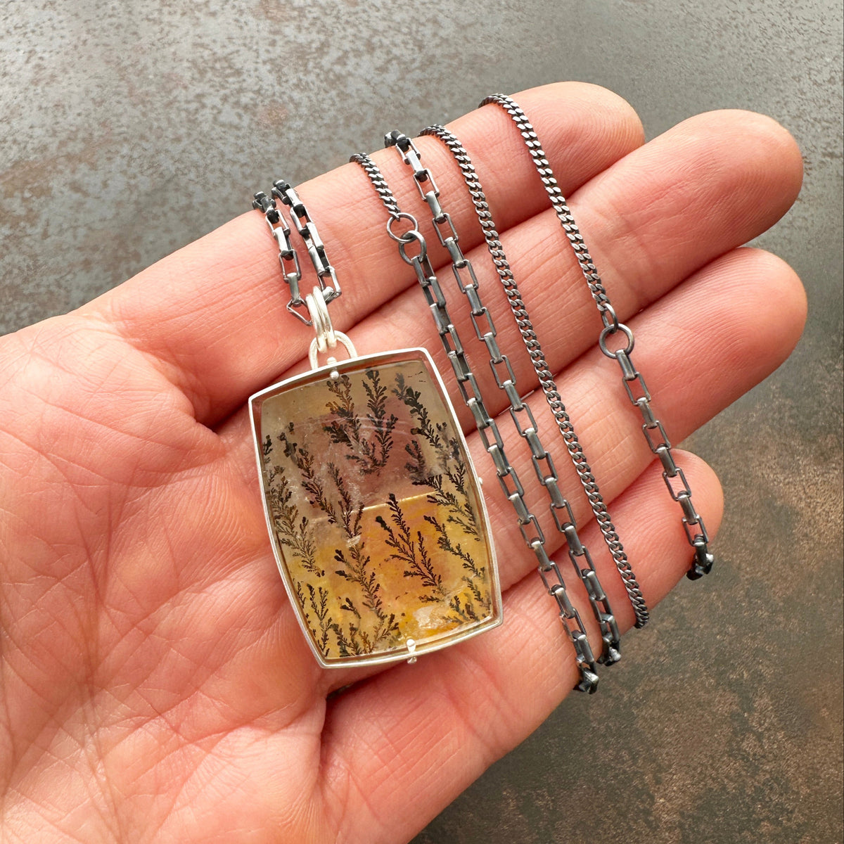 dendritic quartz, one of a kind jewelry, necklace, sterling silver necklace, silver necklace, long chain, women's jewelry