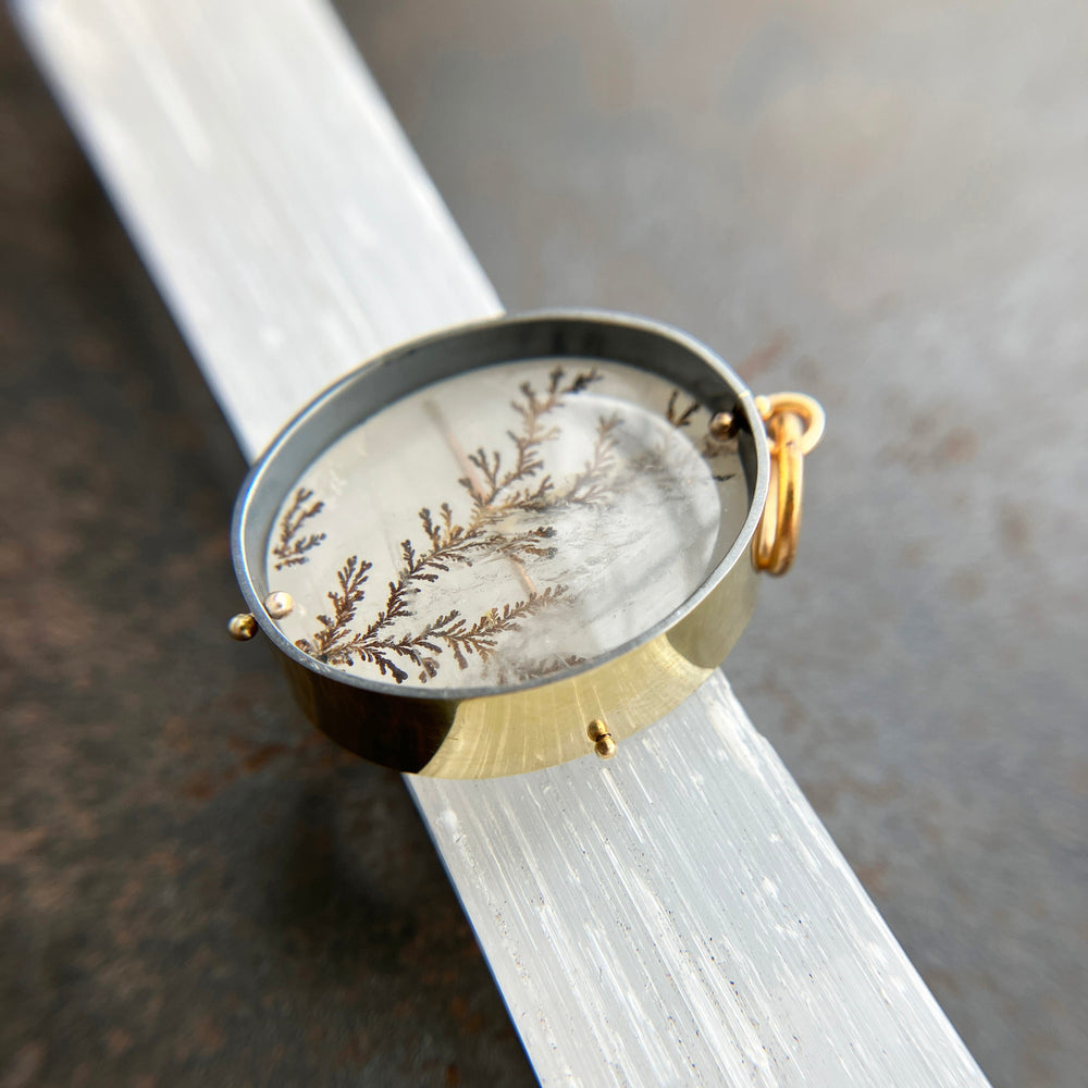 dendritic quartz pendant with gold setting