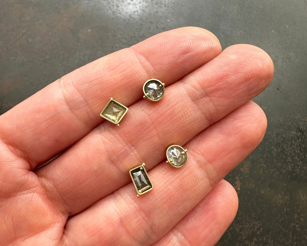 Oval Salt and Pepper Diamond Single Stud