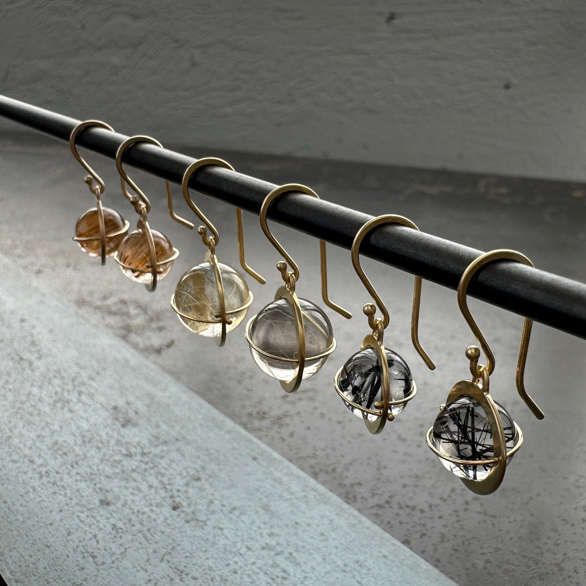 Captured Rutilated Quartz Orb Drop Earrings