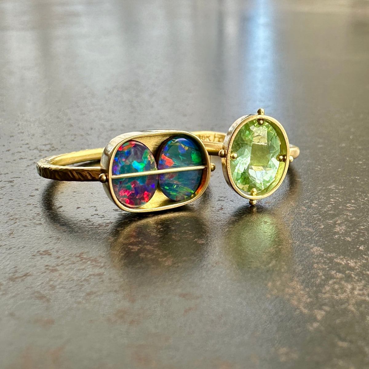 Opal Doublet & Tourmaline Engagement Rings