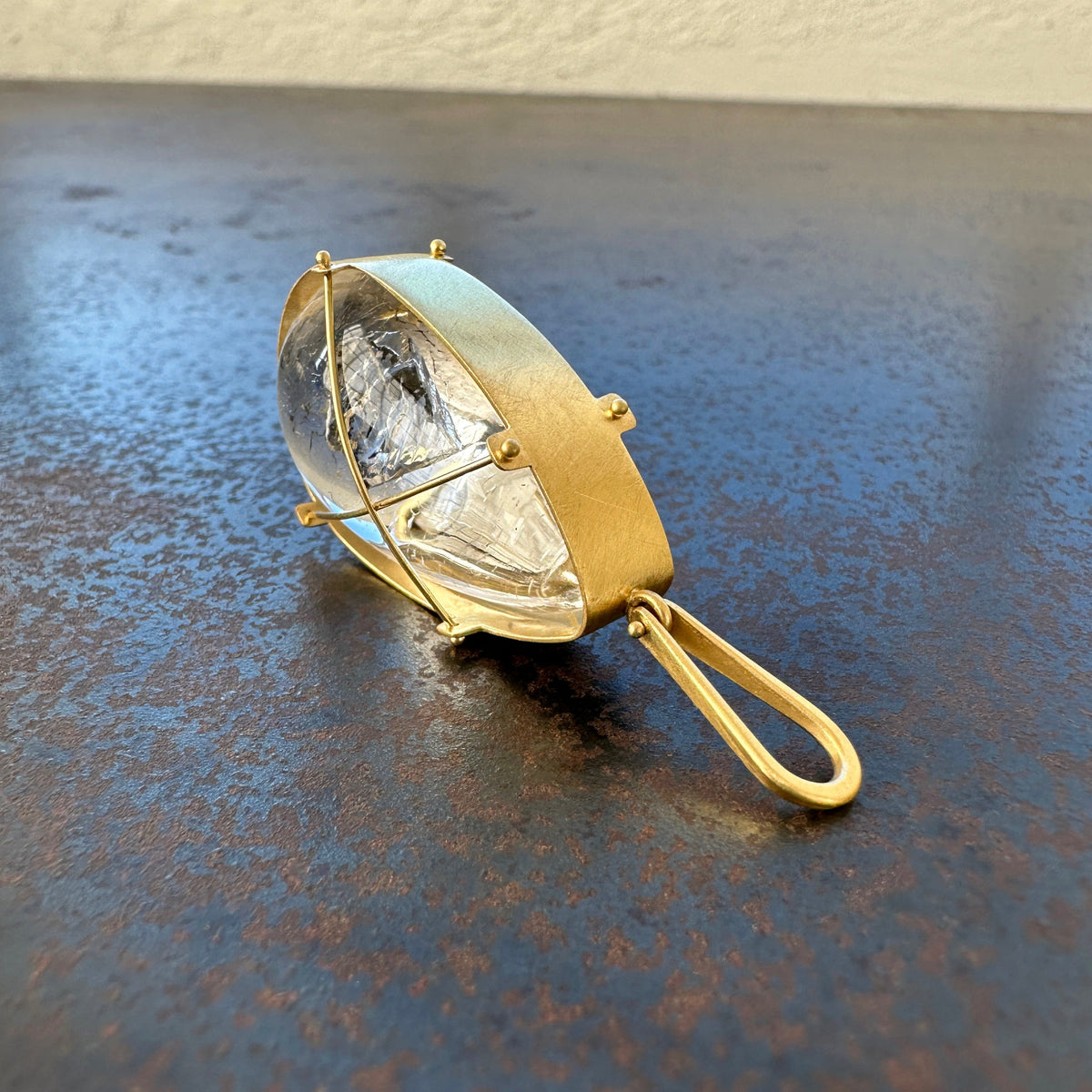 Captured Enhydro Quartz Teardrop Pendant