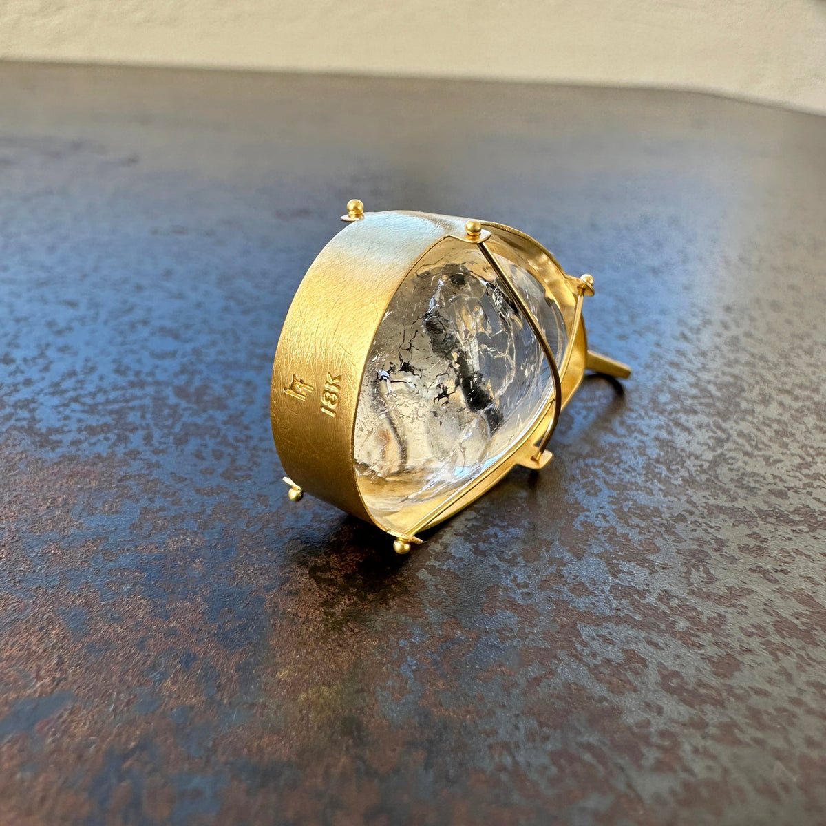 Captured Enhydro Quartz Teardrop Pendant
