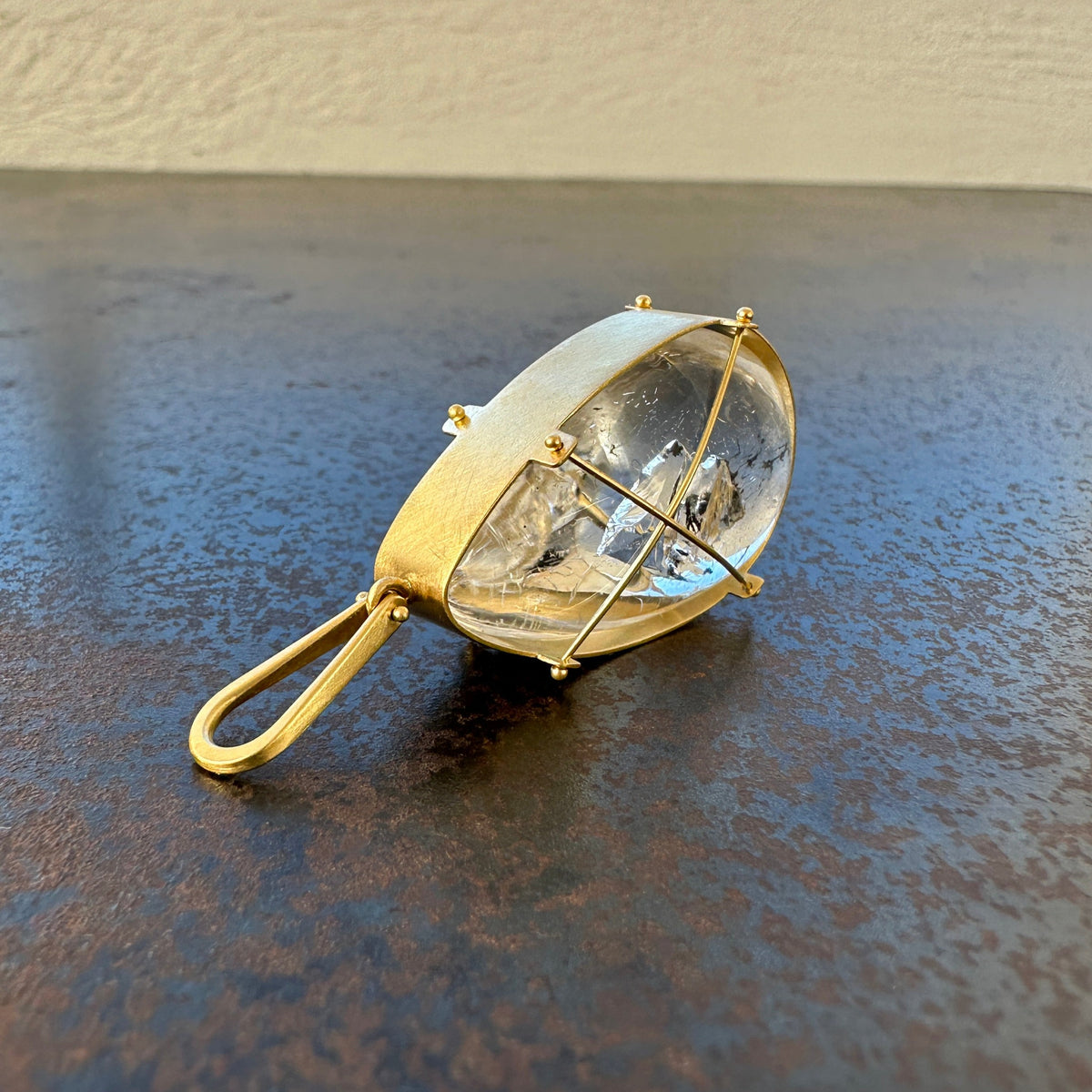 Captured Enhydro Quartz Teardrop Pendant