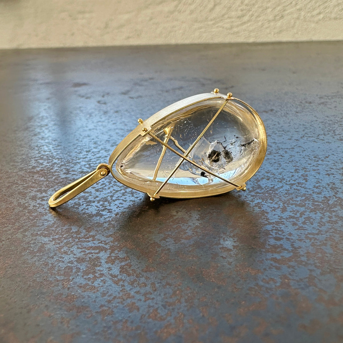 Captured Enhydro Quartz Teardrop Pendant