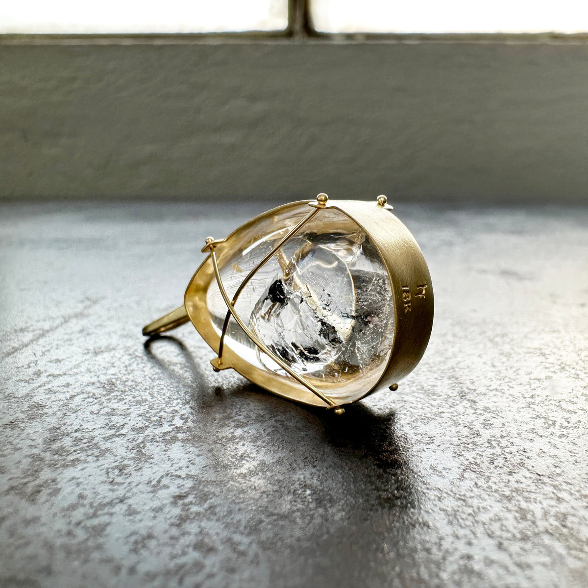 Captured Enhydro Quartz Teardrop Pendant