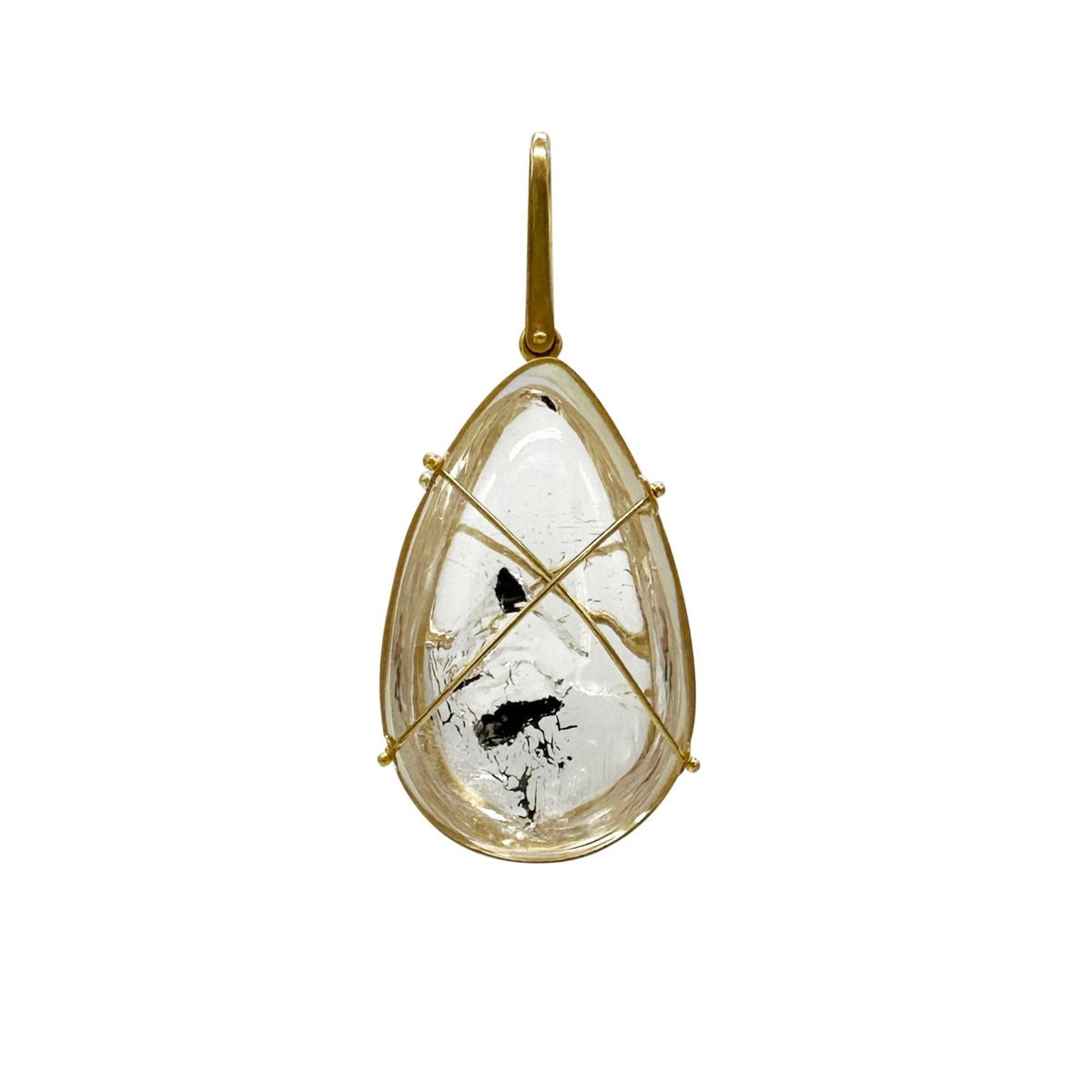 Captured Enhydro Quartz Teardrop Pendant